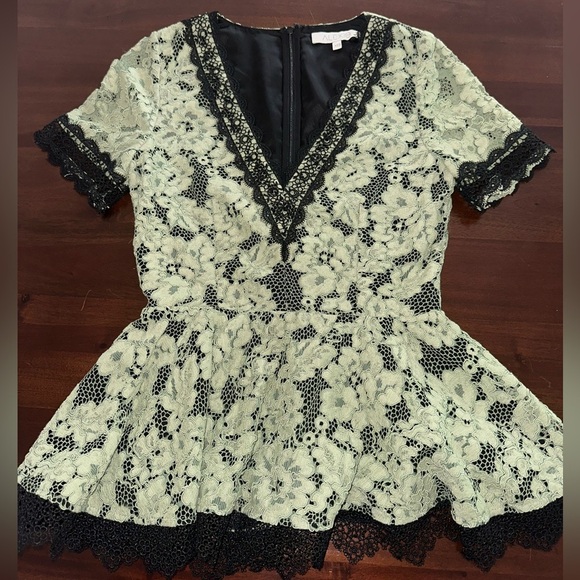ALEXIS Peplum Lace V Neck Top in Sage - Picture 1 of 5